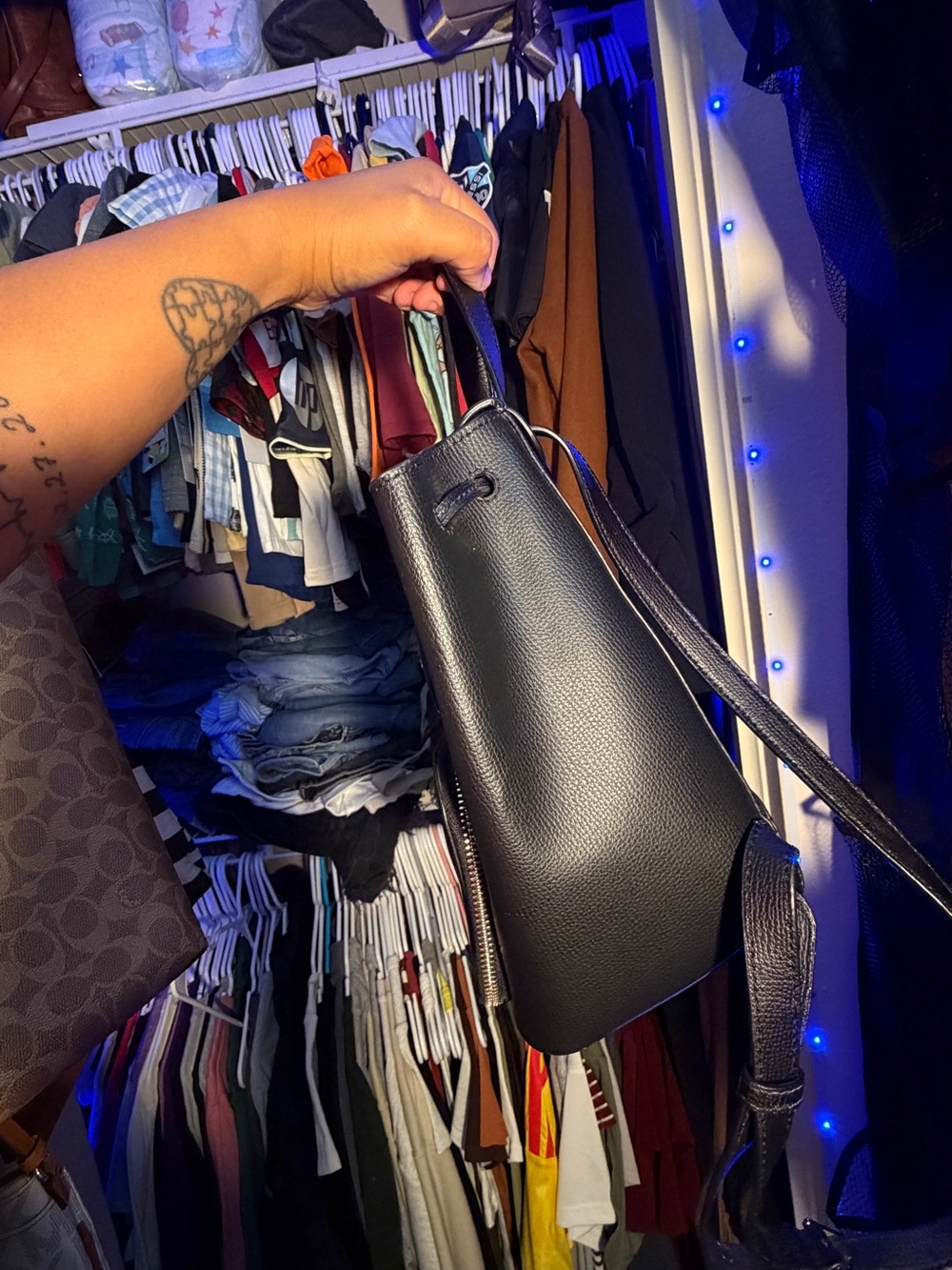 kate spade Black Pebbled Leather Drawstring Backpack - Picture 4 of 6